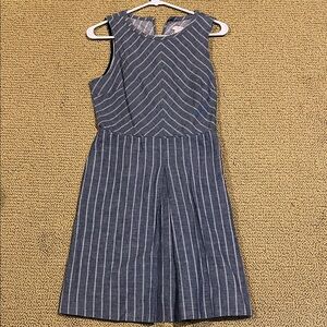 Jcrew Blue and White Striped Sleeveless Dress with kick pleat and pockets sz 4